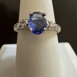 14K White Gold Tanzanite Solitaire with Diamonds Ring size 8